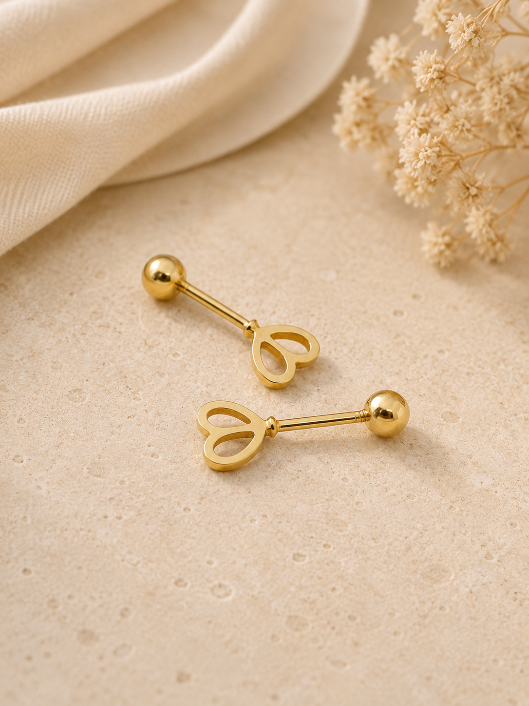14K Gold Key Heart Ear Studs - Image 3