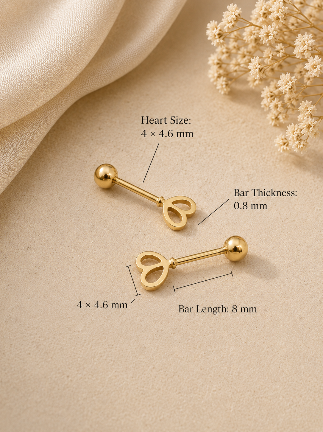 14K Gold Key Heart Ear Studs - Image 4