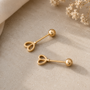 14K Gold Key Heart Ear Studs