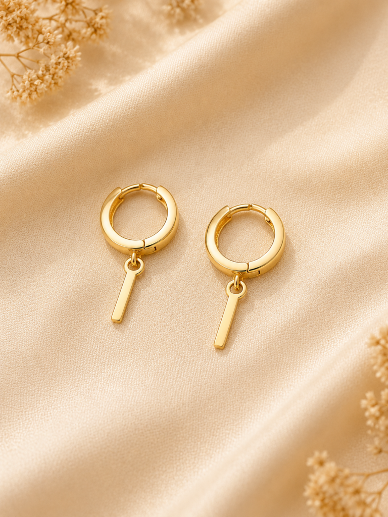 Simple and compact plain-hoop drop earrings/ear clips