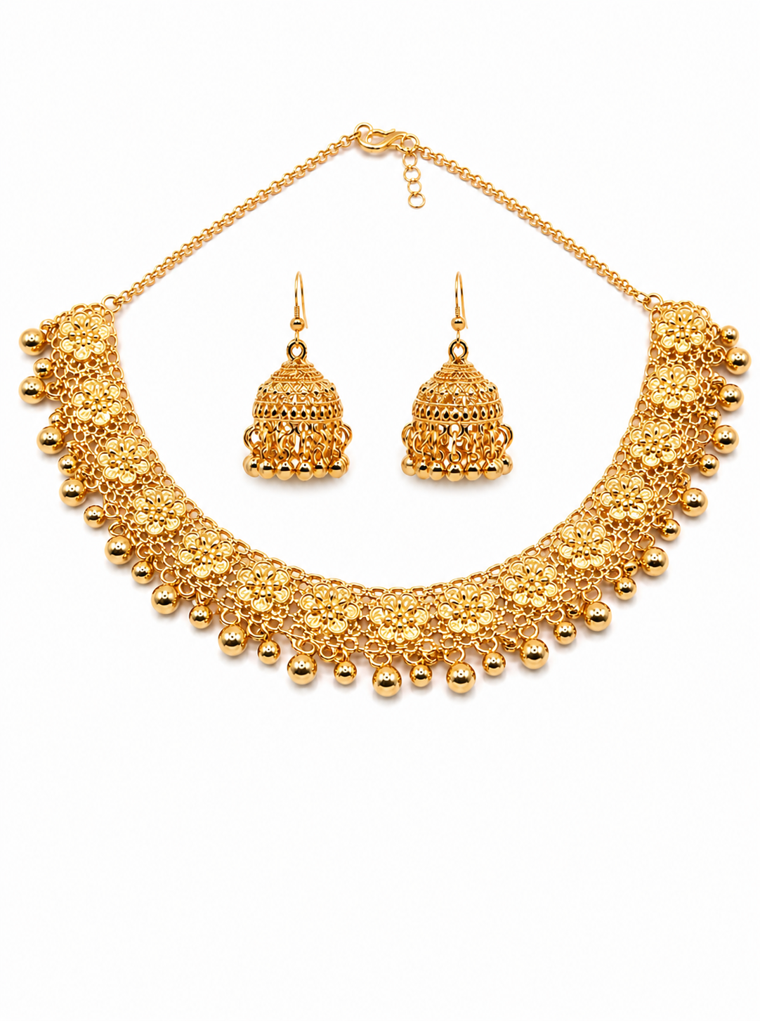 gold plated Tassel Earrings jhumka and Necklace Set - Image 5