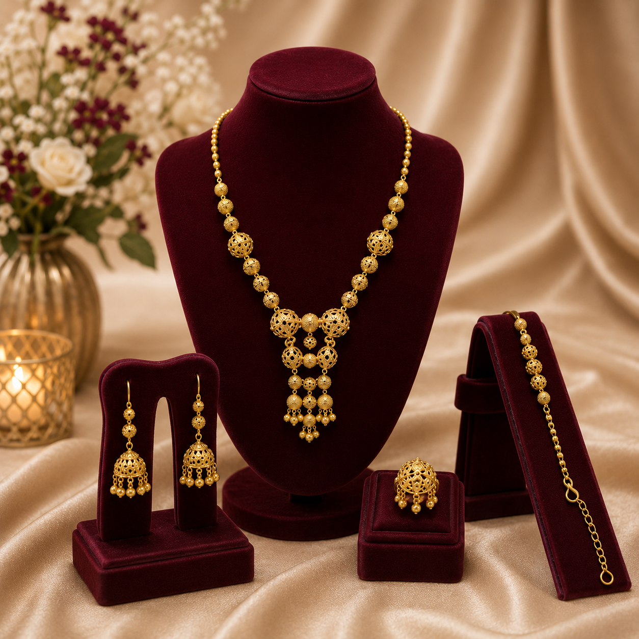 24k gold plated Jewelry: necklaces, earrings, rings, and bracelets