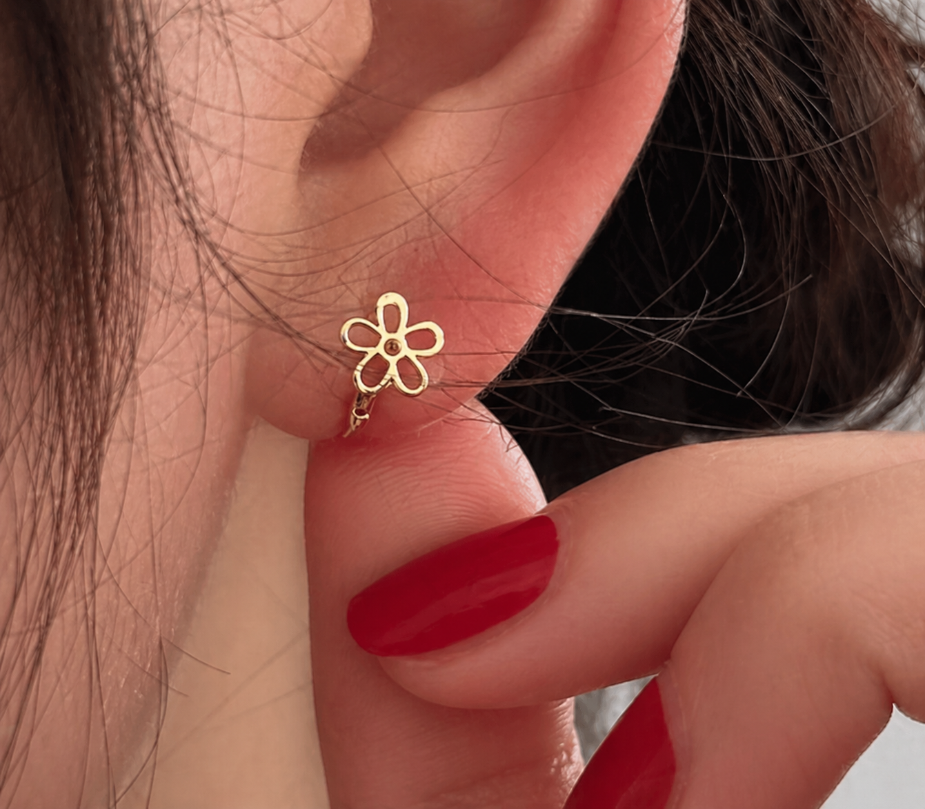14k pure gold Gold Ear Cuffs Five-Petal Flower - Image 4