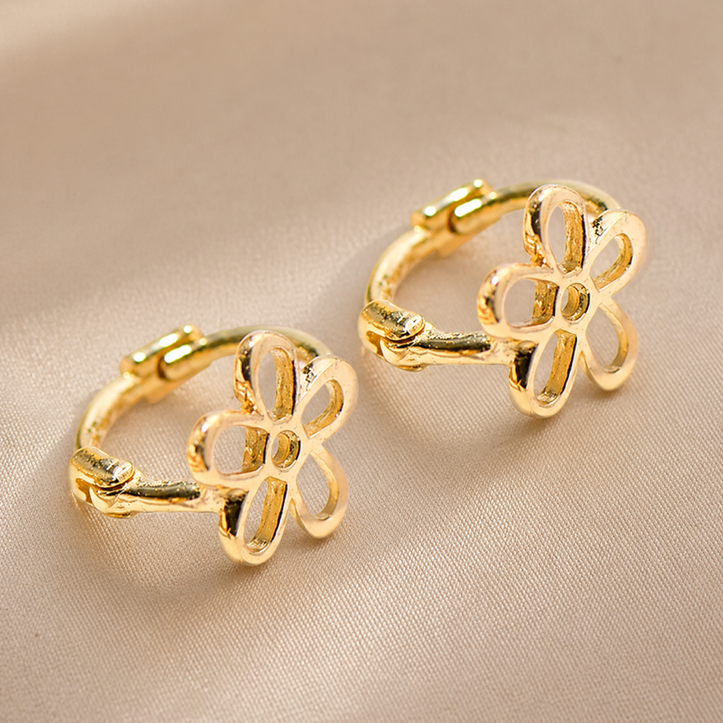 14k pure gold Gold Ear Cuffs Five-Petal Flower