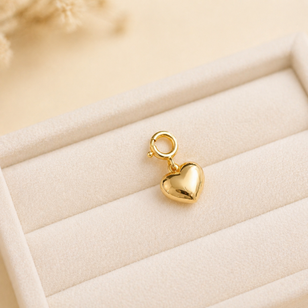 18K Gold Heart Pendant with Spring Clasp