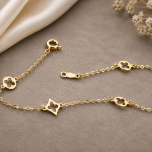 Solid 14K Gold Bracelet Four-leaf Hollow Flower Pure Gold Bracelet