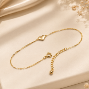 Solid 14K Gold Bracelet with Heart charm pendant