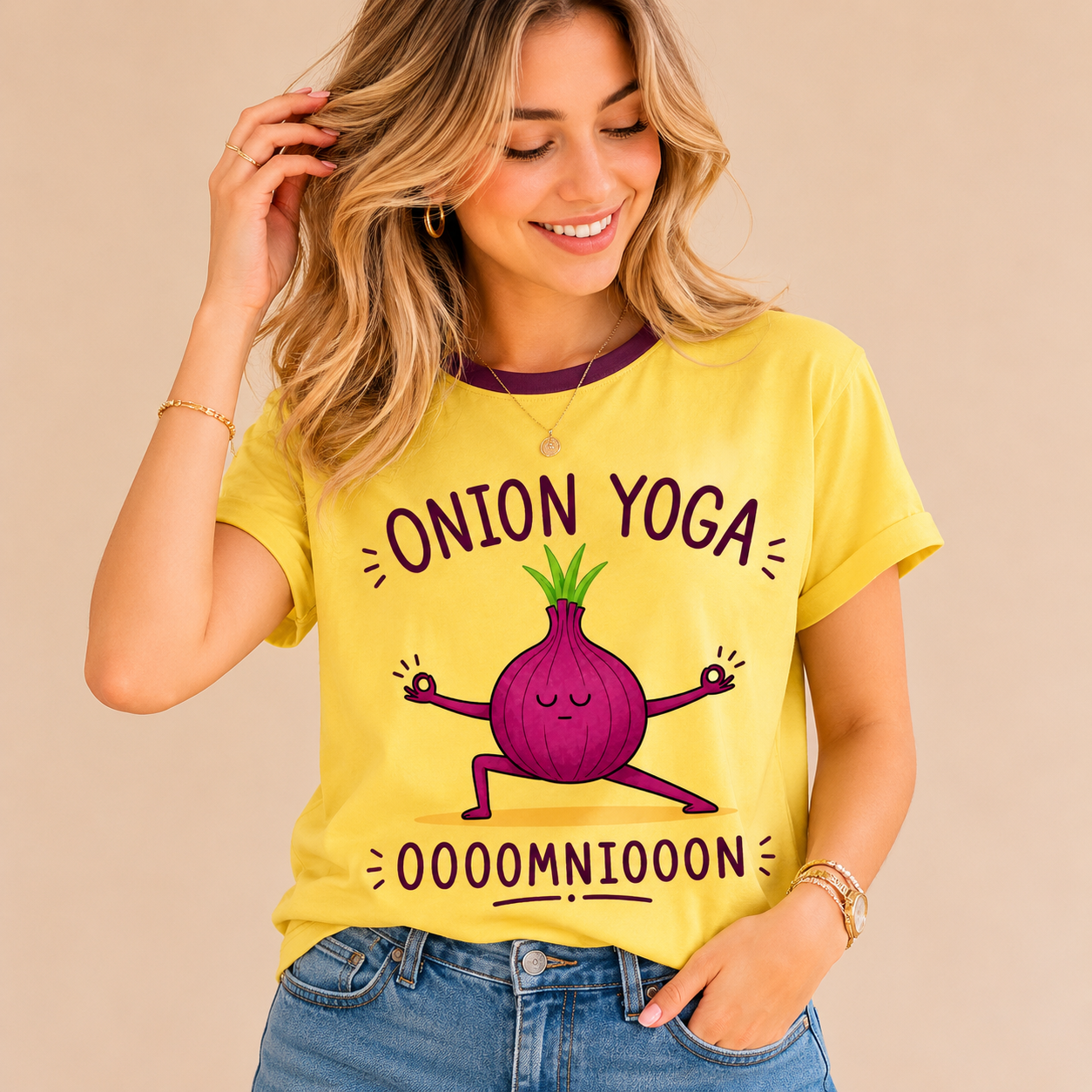 tshirt with quotations - Onion Yoga - in pure cotton