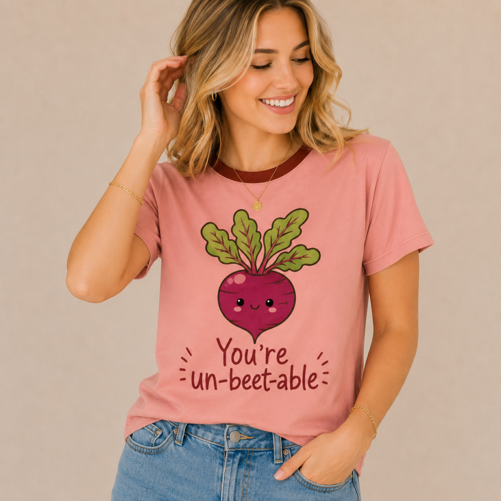 tshirt with quotations -You're un-beet-able - in pure cotton