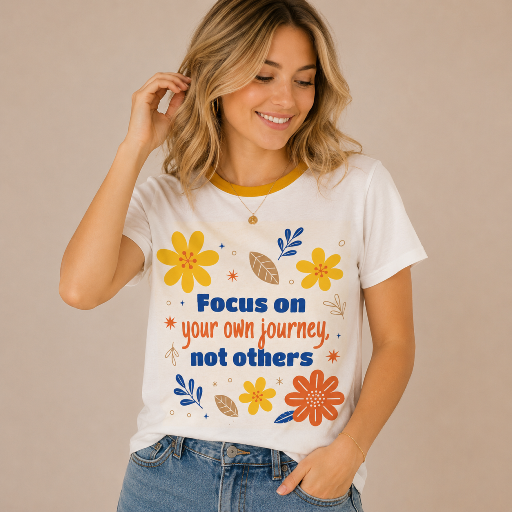 tshirt  with quotations - Focus on your journey not others  - in pure cotton
