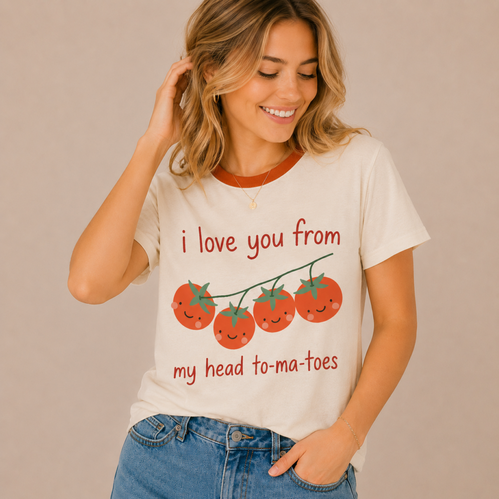 tshirt  with quotations  - I love you from my head to-ma-toes - in pure cotton