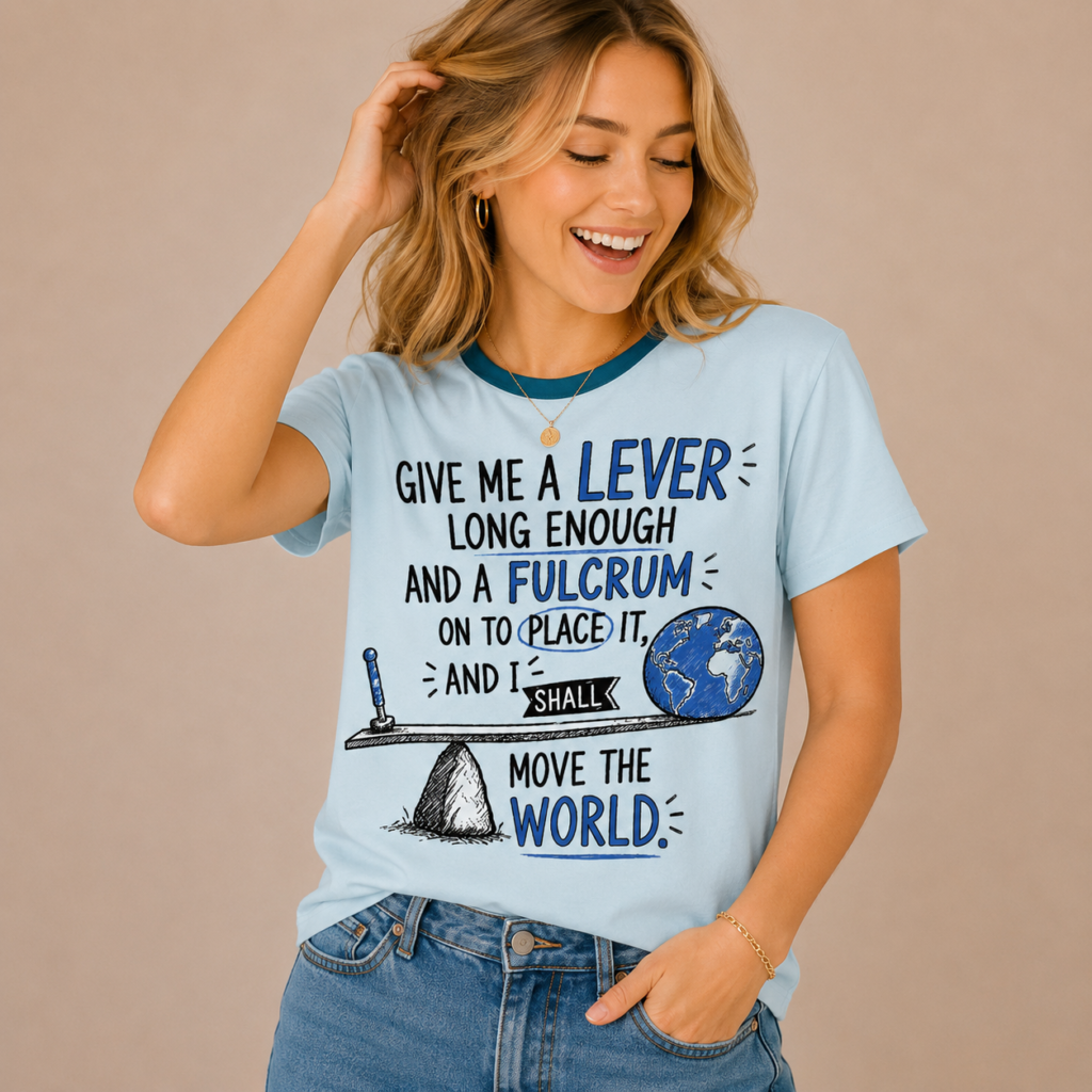 tshirt  with quotations - Give me a lever long enough and a fulcrum to place it and i shall move the world - in Pure cotton