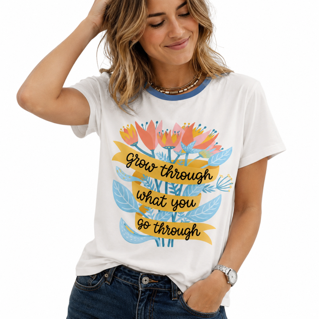 tshirt  with quotations - Grow through what you go through - in Pure Cotton