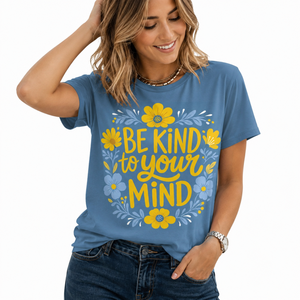 tshirt  with quotations - Be kind to Your Mind - in pure Cotton