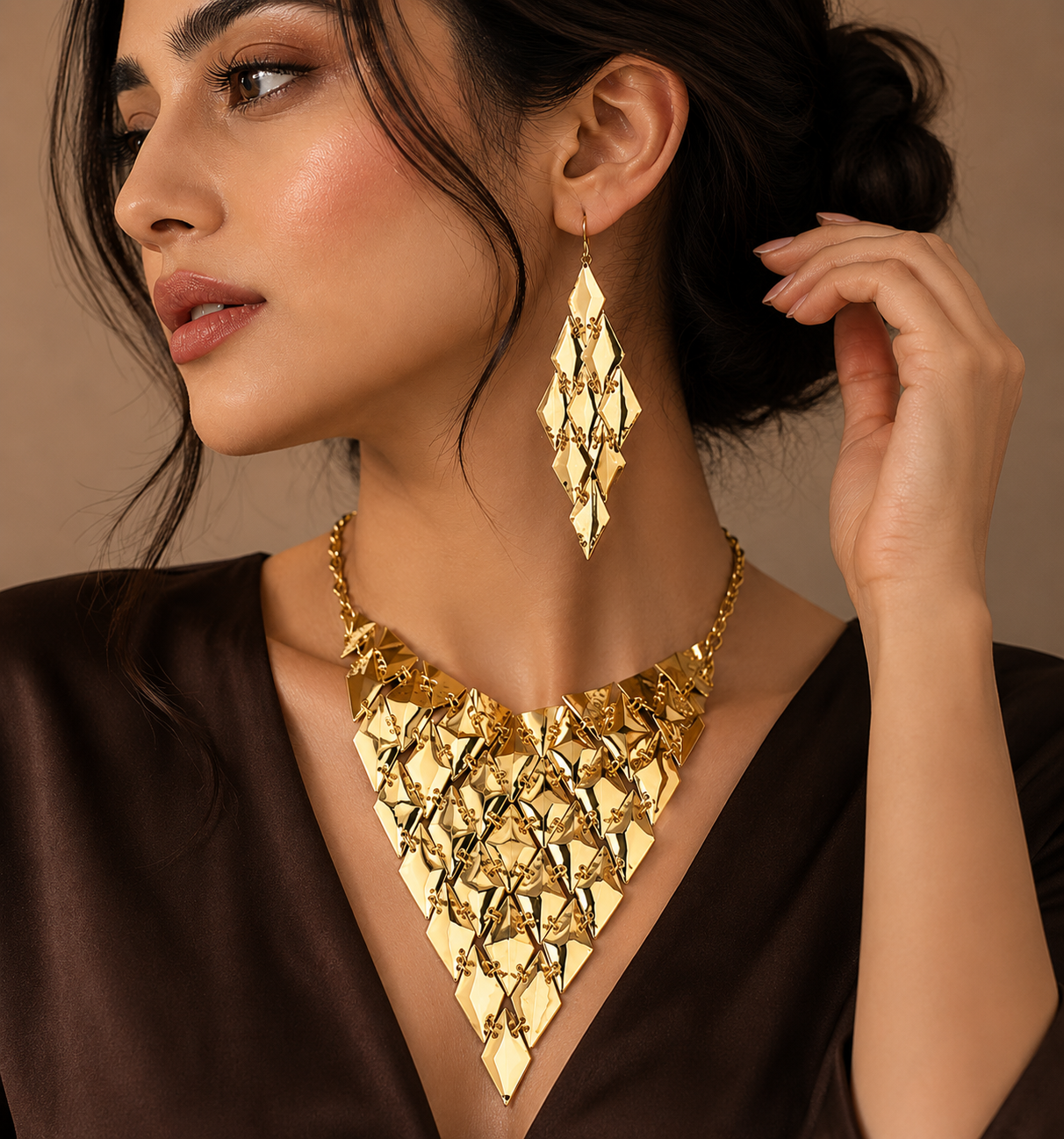 Geometric Sequin Necklace Earring Jewelry Set