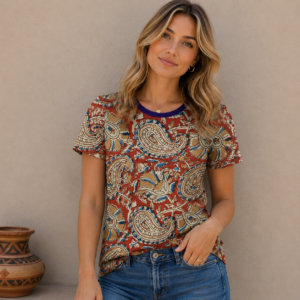 yellow rust blue flowers All-Over Print Women's Cotton T-Shirt