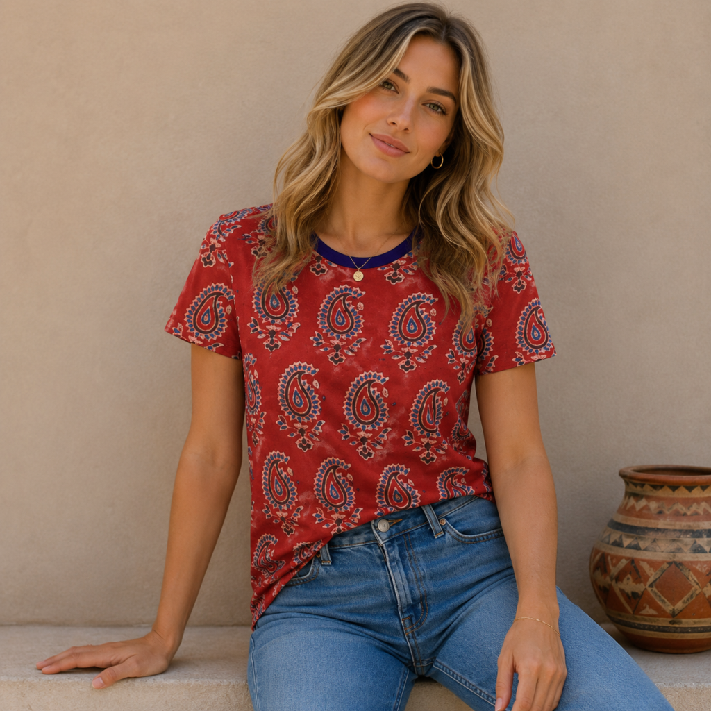 rust blue flowers All-Over Print Women's Cotton T-Shirt