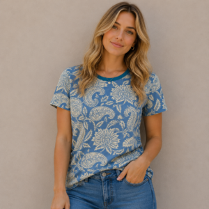 blue beige flowers All-Over Print Women's Cotton T-Shirt