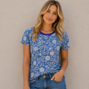 blue white design All-Over Print Women's Cotton T-Shirt