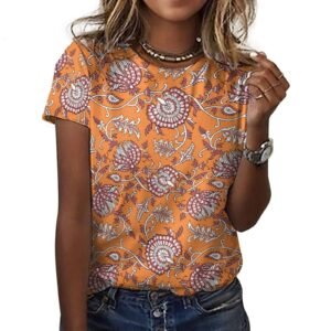 orange red florals All-Over Print Women's Cotton T-Shirt