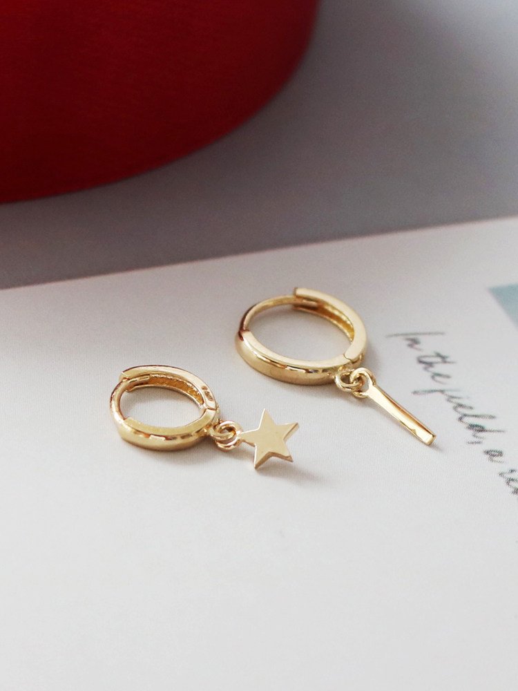 Simple and compact plain-hoop drop earrings/ear clips - Image 2