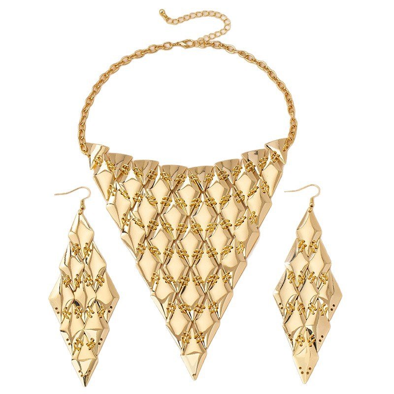 Geometric Sequin Necklace Earring Jewelry Set - Image 5