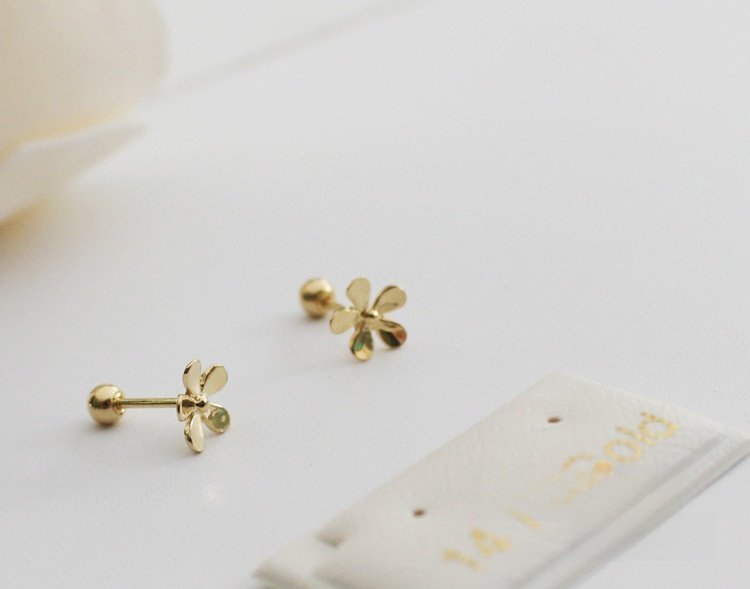 14K pure solid Gold Petal Earrings - Image 3