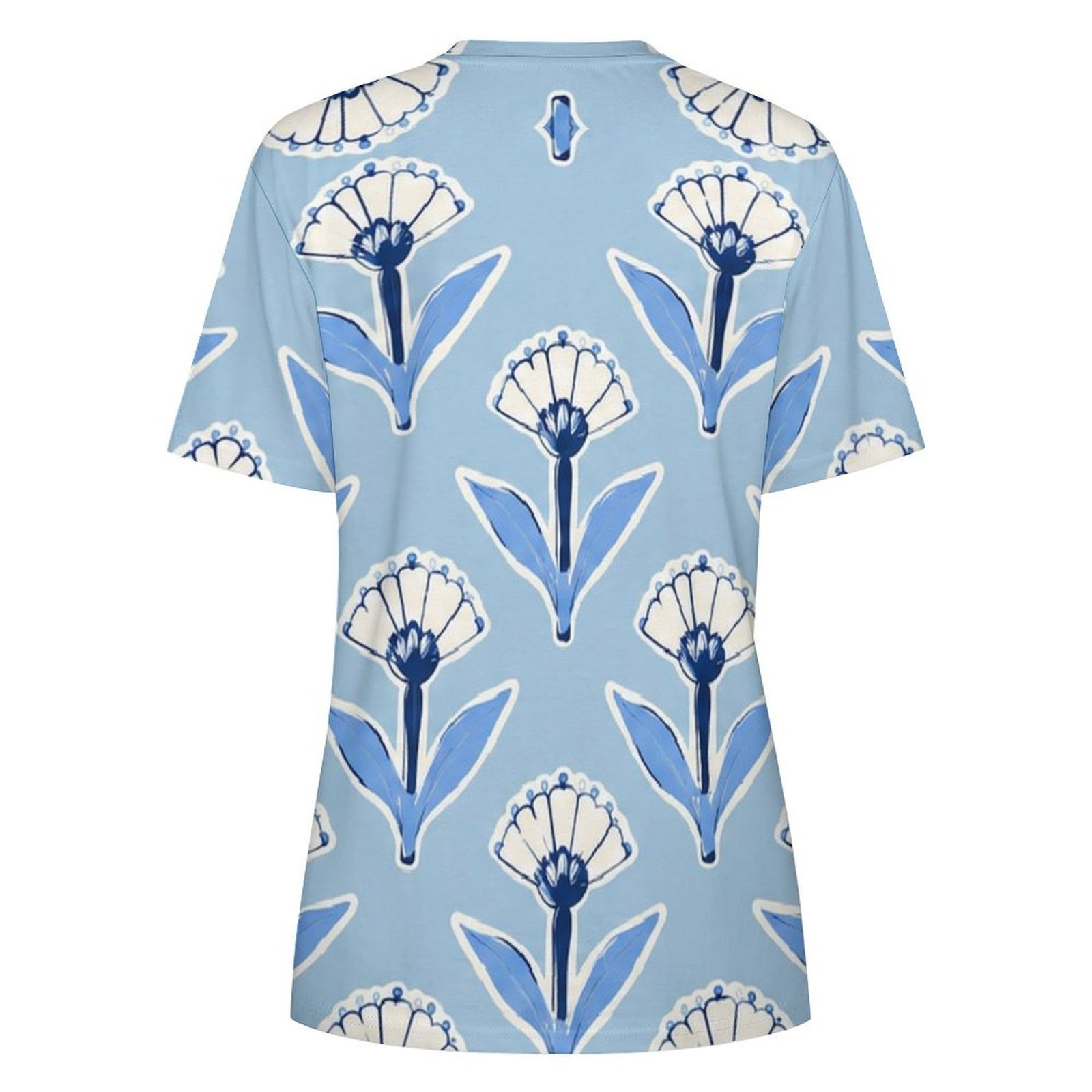 blue flowers All-Over Print Women's Cotton T-Shirt - Image 2