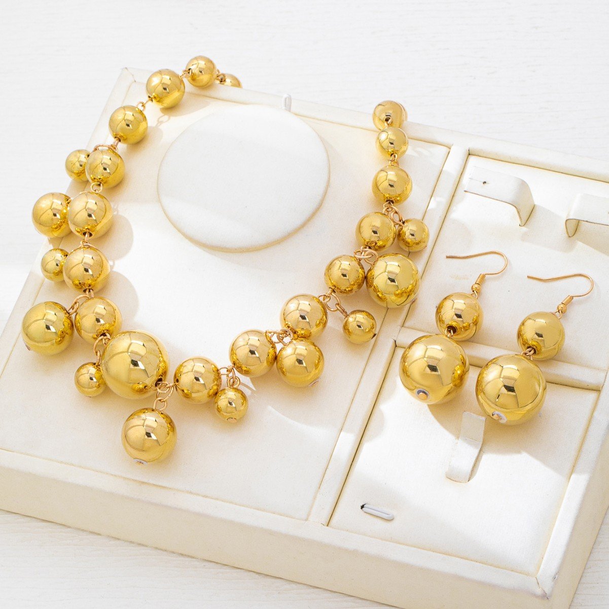 Gold Metal Ball Bead Necklace and Earring set - Image 3