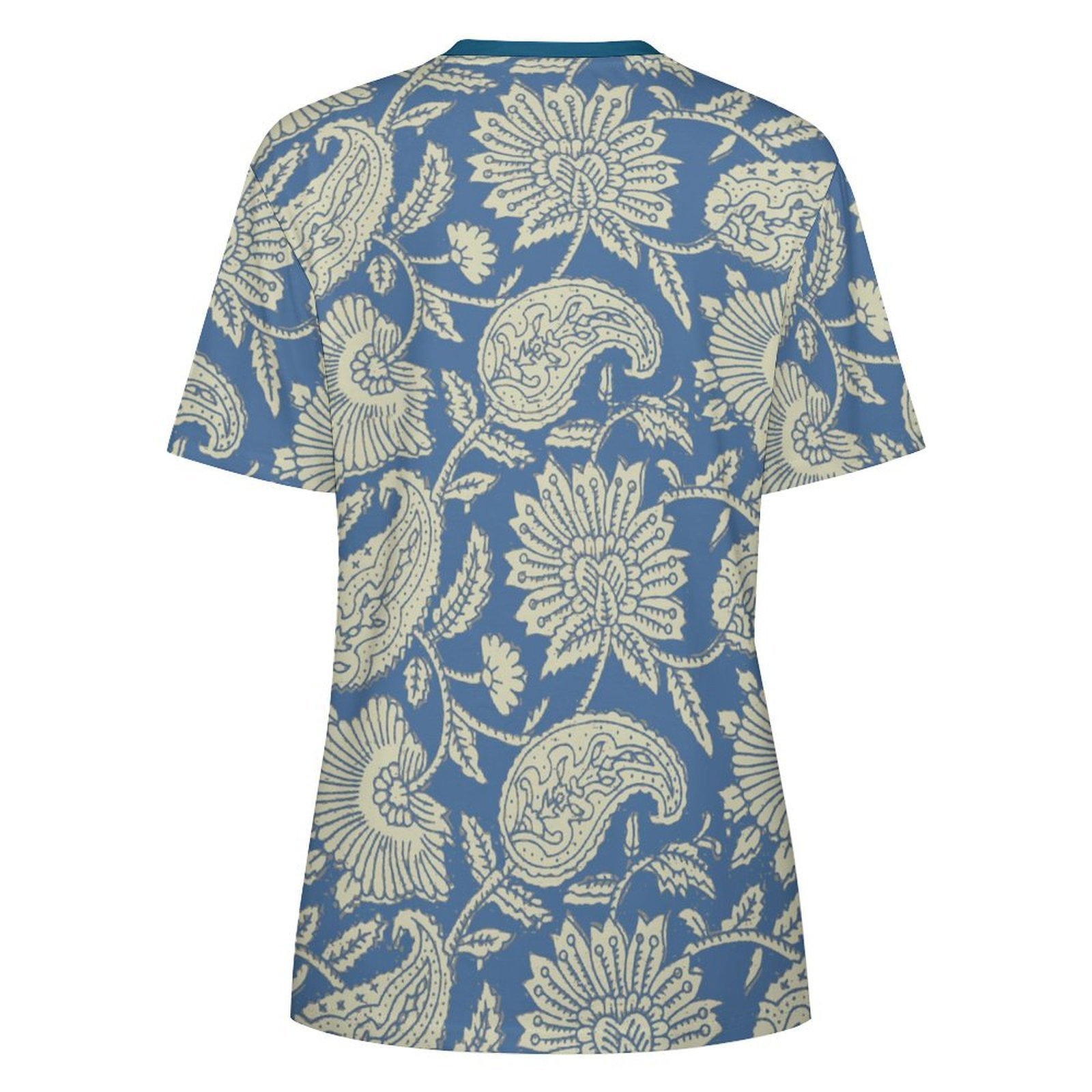 blue beige flowers All-Over Print Women's Cotton T-Shirt - Image 2