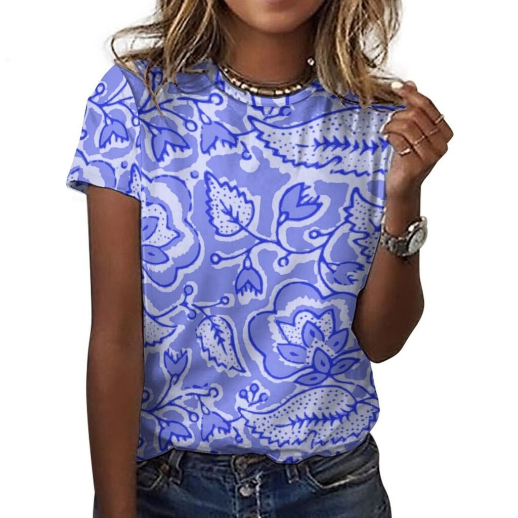 blue All-Over Print Women's Cotton T-Shirt