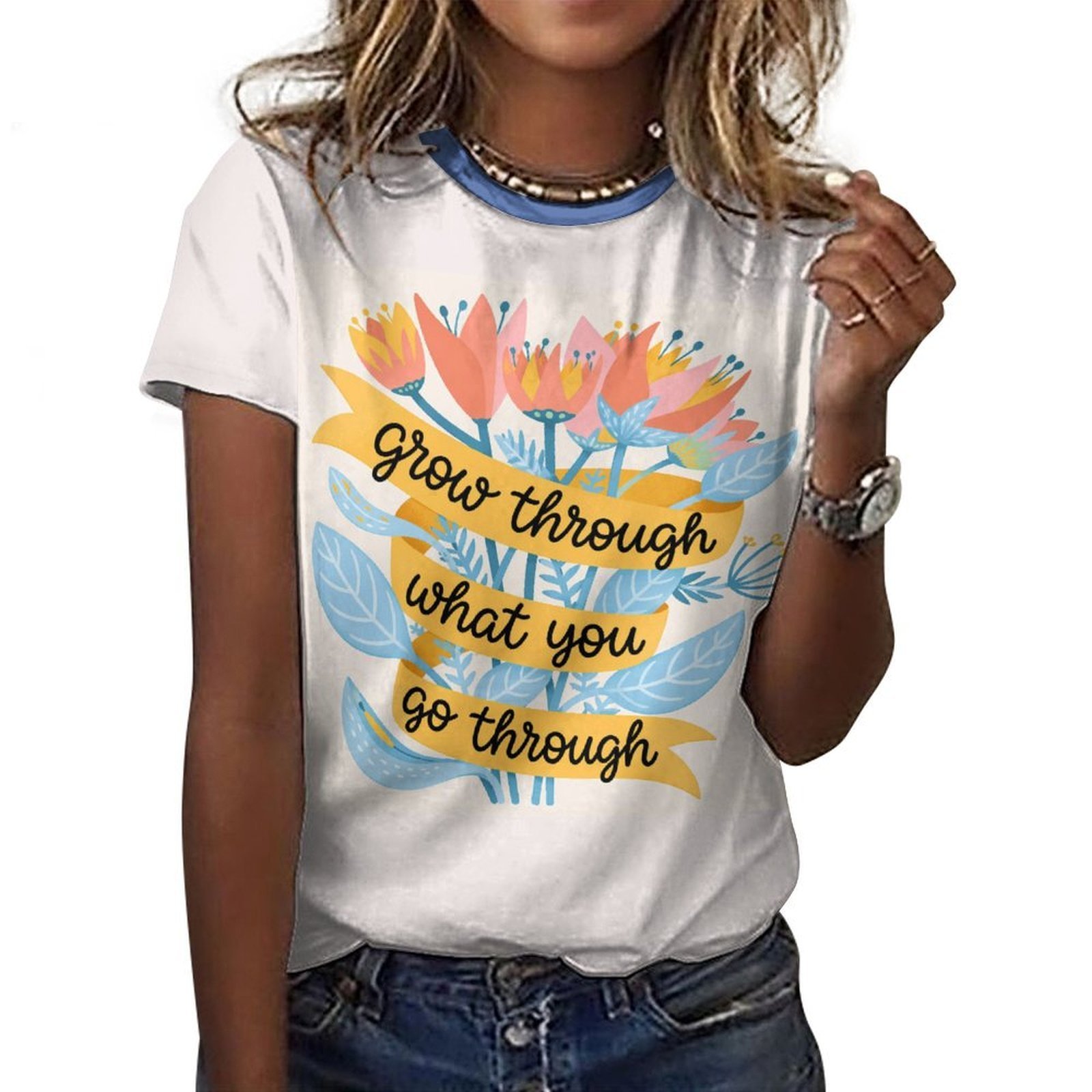 tshirt with quotations - Grow through what you go through - in Pure Cotton - Image 6
