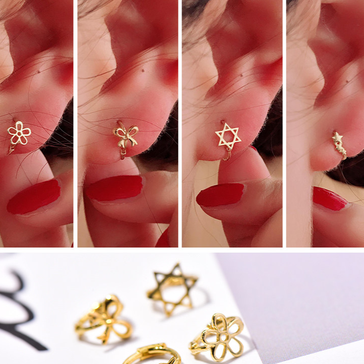 14k pure gold Gold Ear Cuffs Five-Petal Flower - Image 2