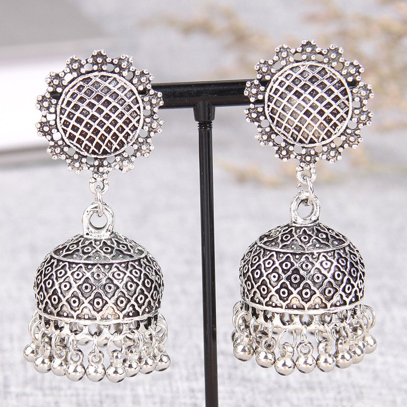 Indian vintage inspired Bell Jhumka Earrings in gold plated silver alloy - Image 2