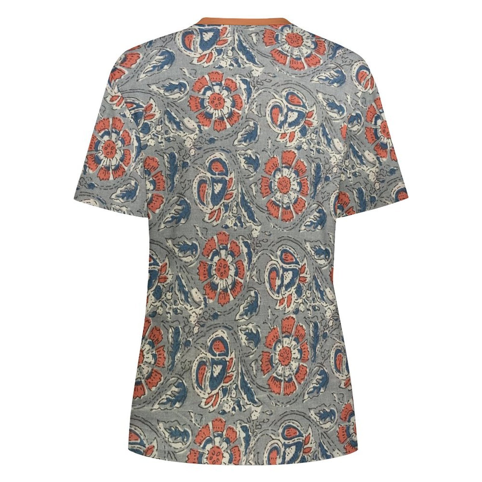 blue orange floral All-Over Print Women's Cotton T-Shirt - Image 2