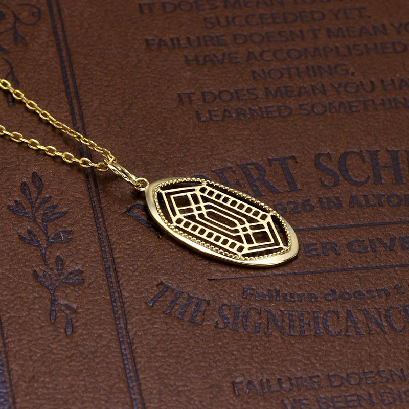 9k pure gold Geometric Oval Gold Pendant Necklace - Image 2