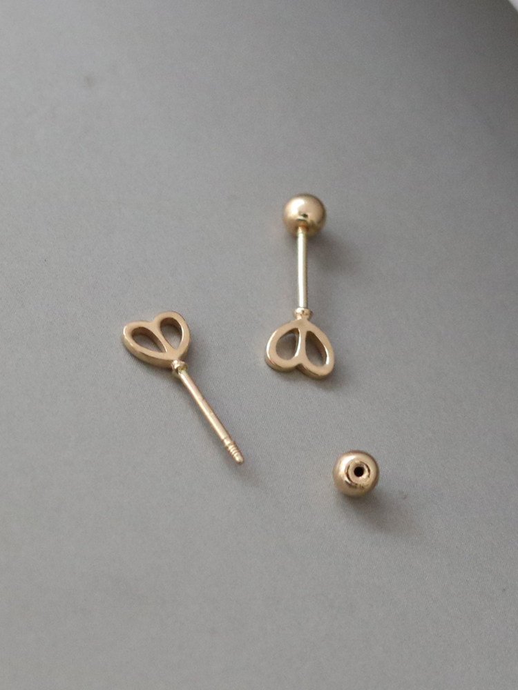 14K Gold Key Heart Ear Studs - Image 2