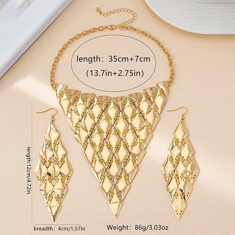 Geometric Sequin Necklace Earring Jewelry Set - Image 4