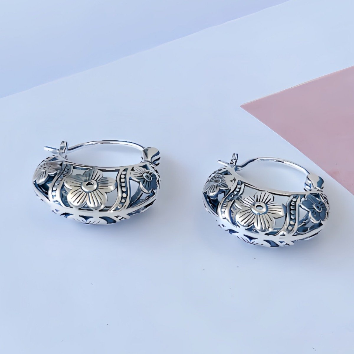 High quality Vintage Floral pure Silver Earrings - Image 4