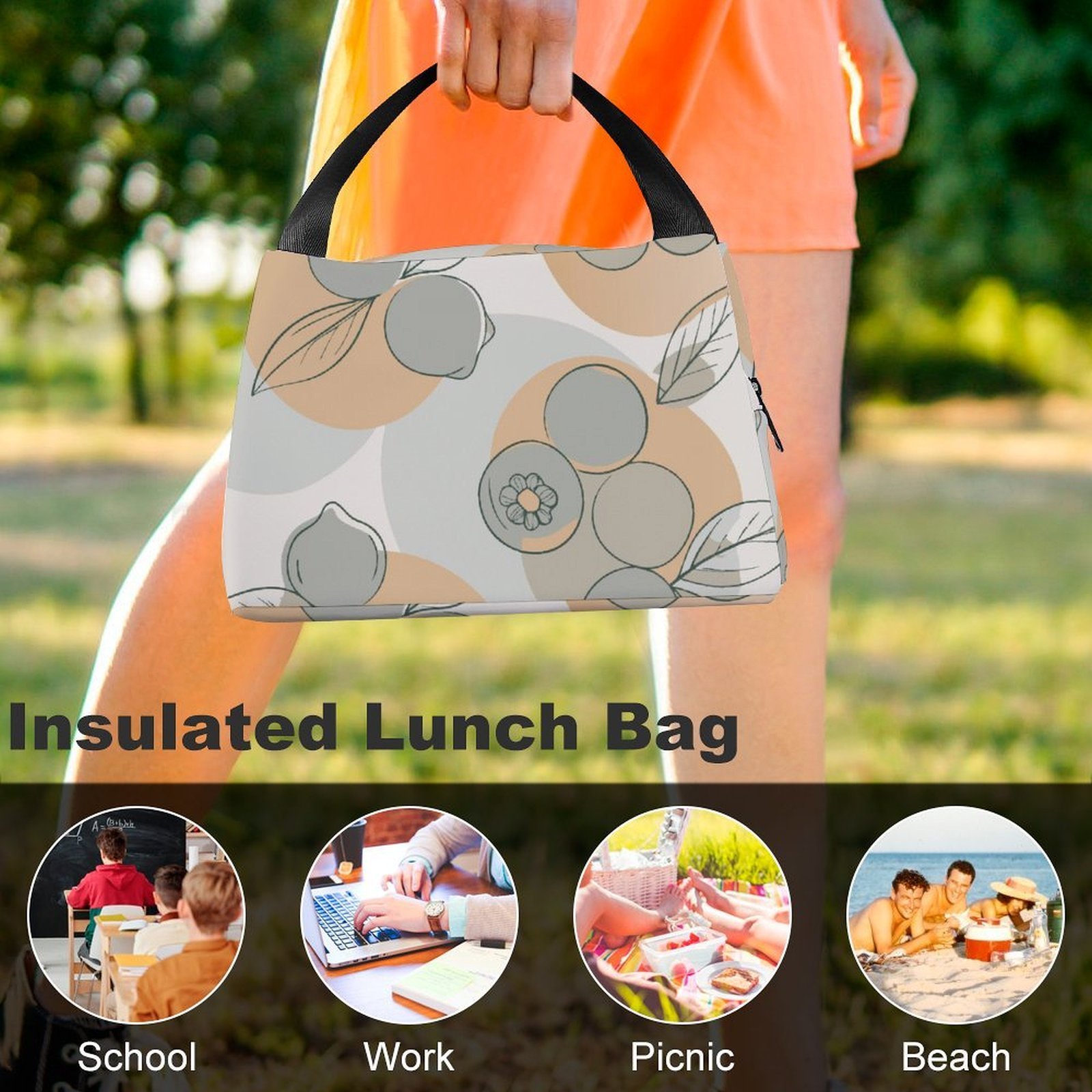 Reusable water resistant lunch bag tote for work, picnics, outdoor, traveling or shopping easy carry - Image 8
