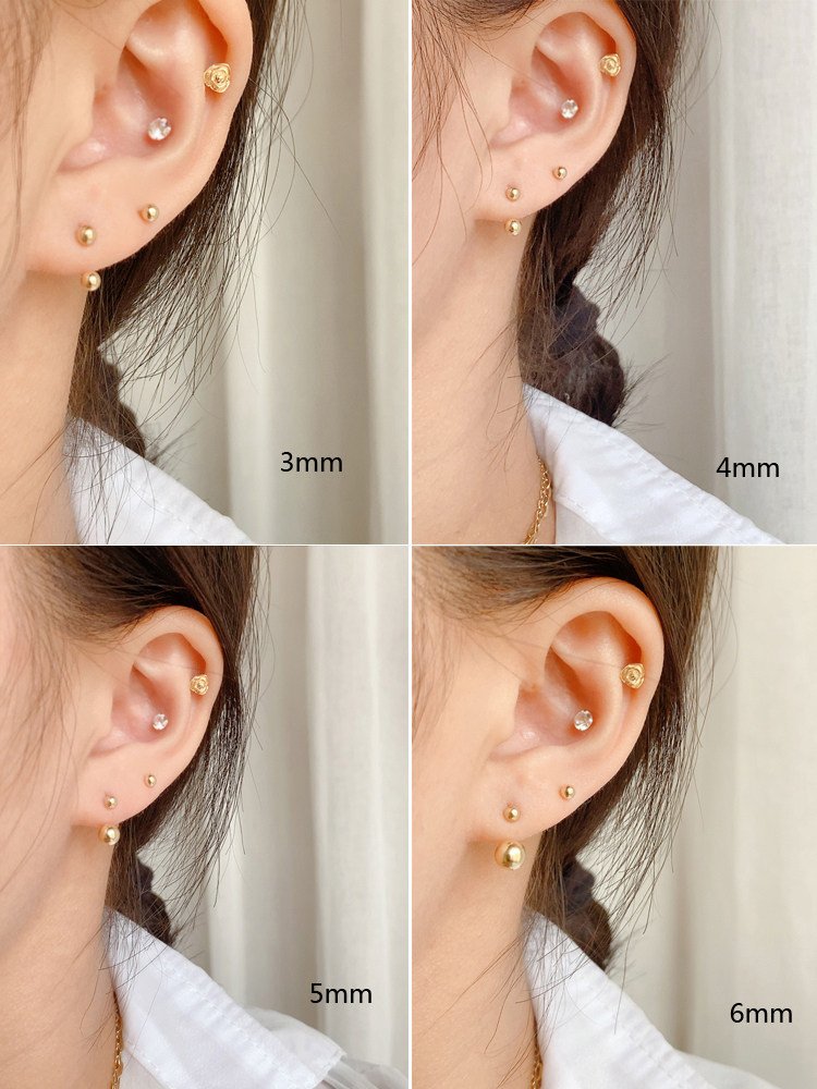 14K pure Gold Double Ball Earrings - Image 2