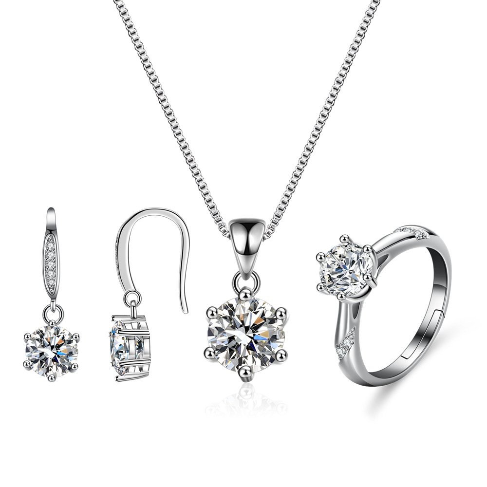 Sterling Silver Moissanite Jewelry necklace ring earrings set - Image 4