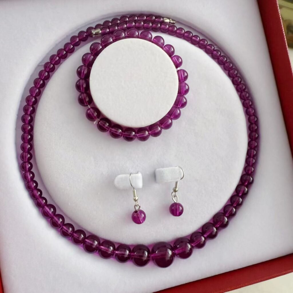 Ethnic Purple Necklace Bracelet Earrings