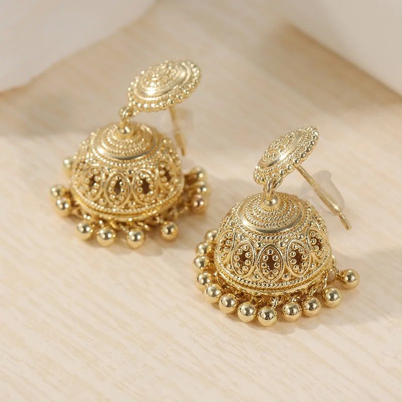 Vintage Brass Golden-plated Earrings Handmade Earrings Bohemian Style Earrings Bell Earrings Bead Earrings Pendant Earrings