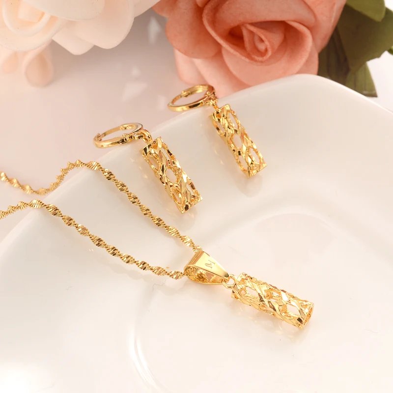 Fashion Gold Color Jewelry for Women Necklace Earrings Set Party Accessories Dubai India Africa Gift