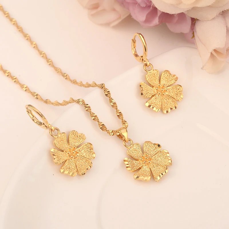 Fashion Gold Color Jewelry for Women Necklace Earrings Set Party Accessories Dubai India Africa Gift