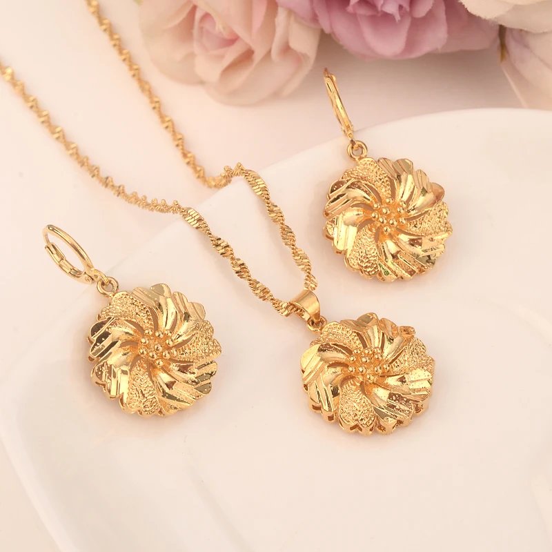 Fashion Gold Color Jewelry for Women Necklace Earrings Set Party Accessories Dubai India Africa Gift