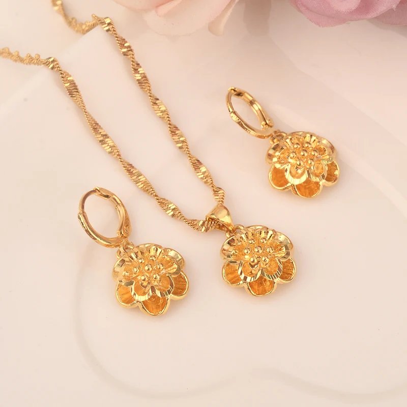 Fashion Gold Color Jewelry for Women Necklace Earrings Set Party Accessories Dubai India Africa Gift
