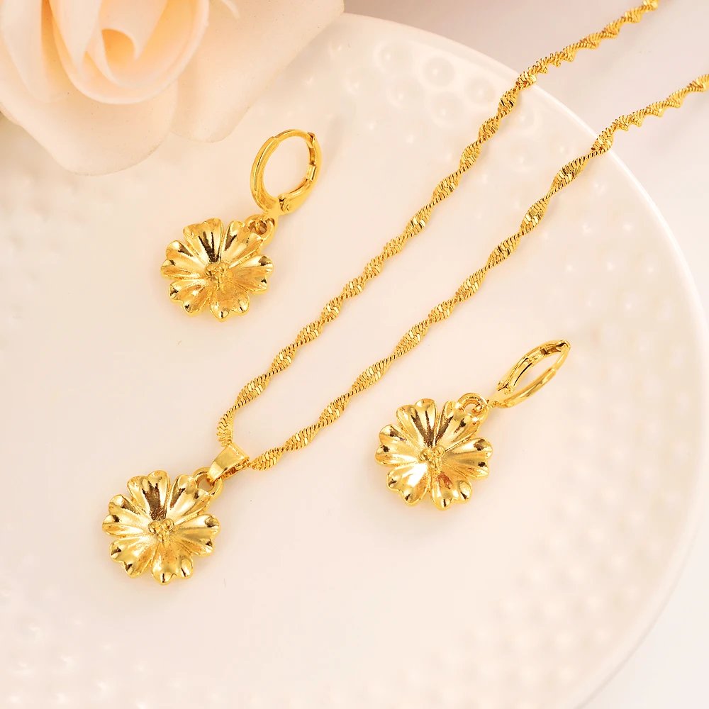 Fashion Gold Color Jewelry for Women Necklace Earrings Set Party Accessories Dubai India Africa Gift