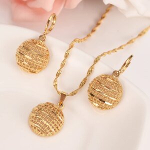 Fashion Gold Color Jewelry for Women Necklace Earrings Set Party Accessories Gift